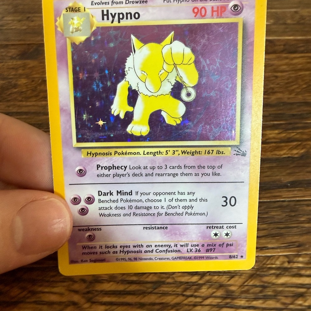 Pokemon Hypno holo Trading Card Yellow Purple